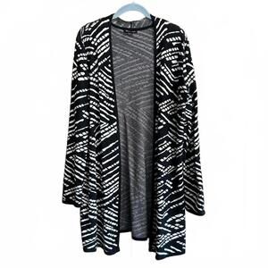 BY Design Women's Black and White Patterned Sweater Cardigan, Size L